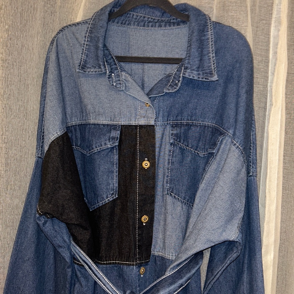 Shein Denim Color-Block Shirt Dress Sz 2XL NWOT Streetwear - Picture 6 of 16